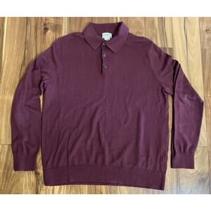 LL Bean Mens Sz Medium Red Cotton Cashmere Long Sleeve Collard Shirt Polo Cozy